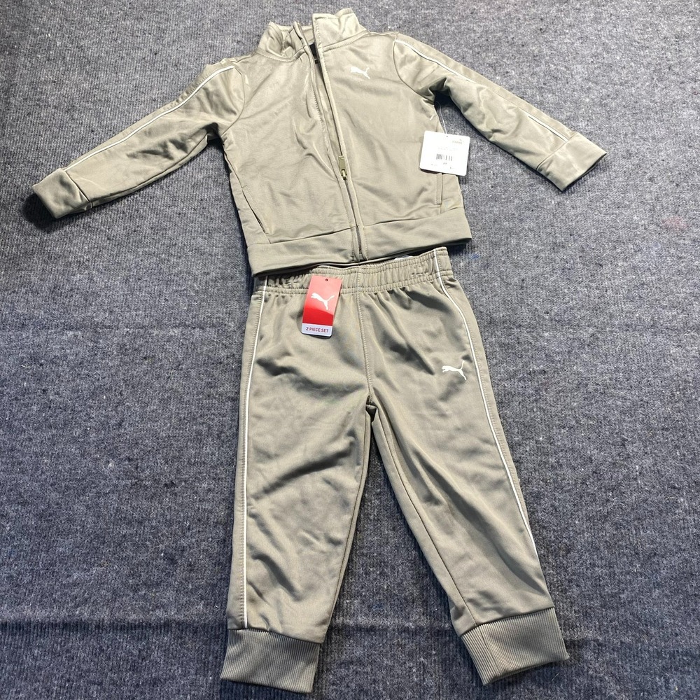 PUMA Boys 2 Piece Track Suit 2T Velvet Moss Poly Tricot Jacket Jogger Set NWT